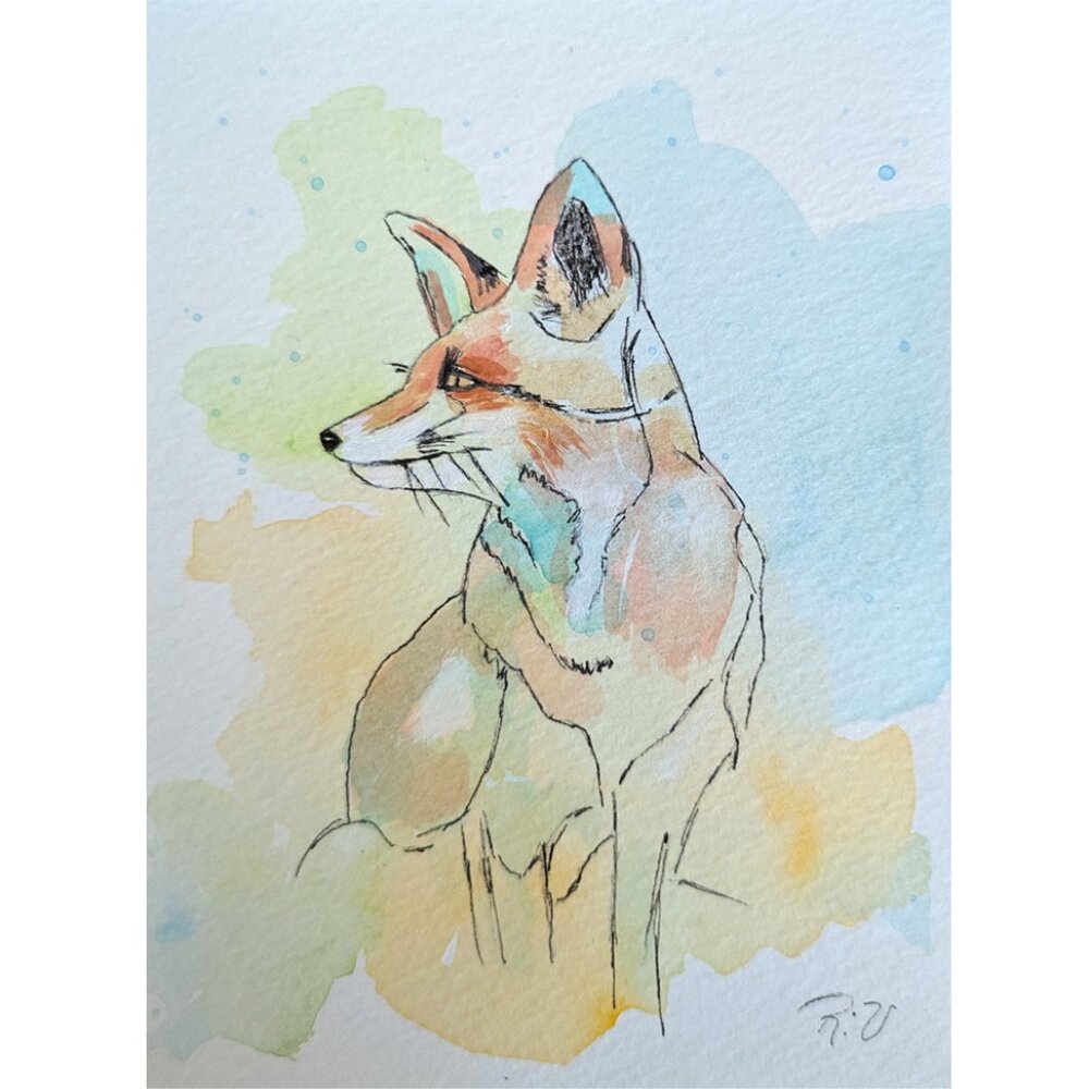 Original Fox Painting on Watercolor Paper